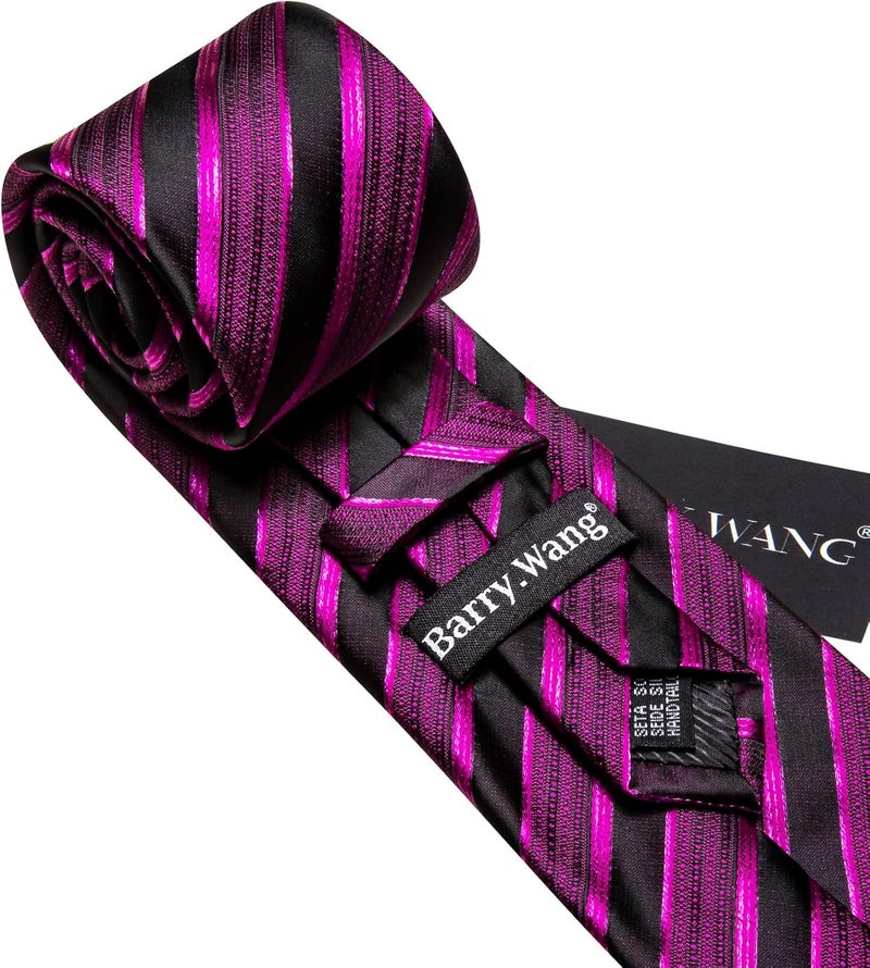 Barry.Wang Store Tie Sets for Men Silk Stripe Necktie Woven Checkered Handkerchief Cufflinks Formal Business Wedding - Image 5
